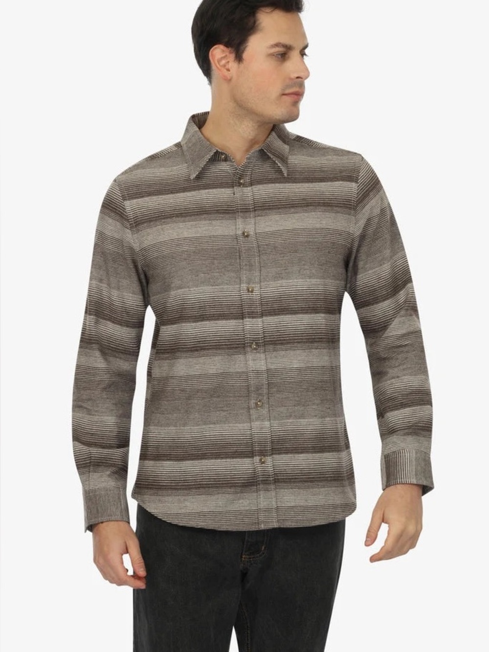 NWT Vustra Mens Brown Tan Flannel Shasta Stripe Organic Cotton Shirt Size M